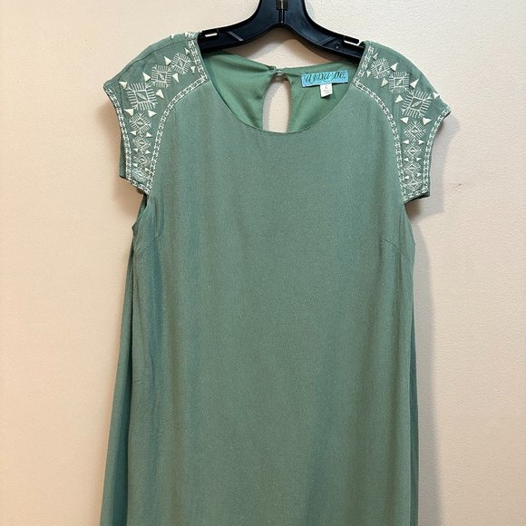 slim fit dress slacks Francesca Green Ornate Print Puff Sleeves Ruffle Dress main image 1